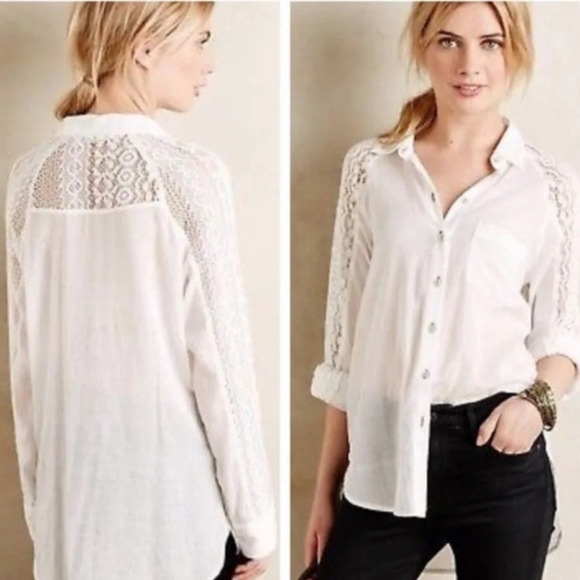 Anthropologie Holding Horses White Lace Button Front Shirt Size XS - Picture 2 of 12